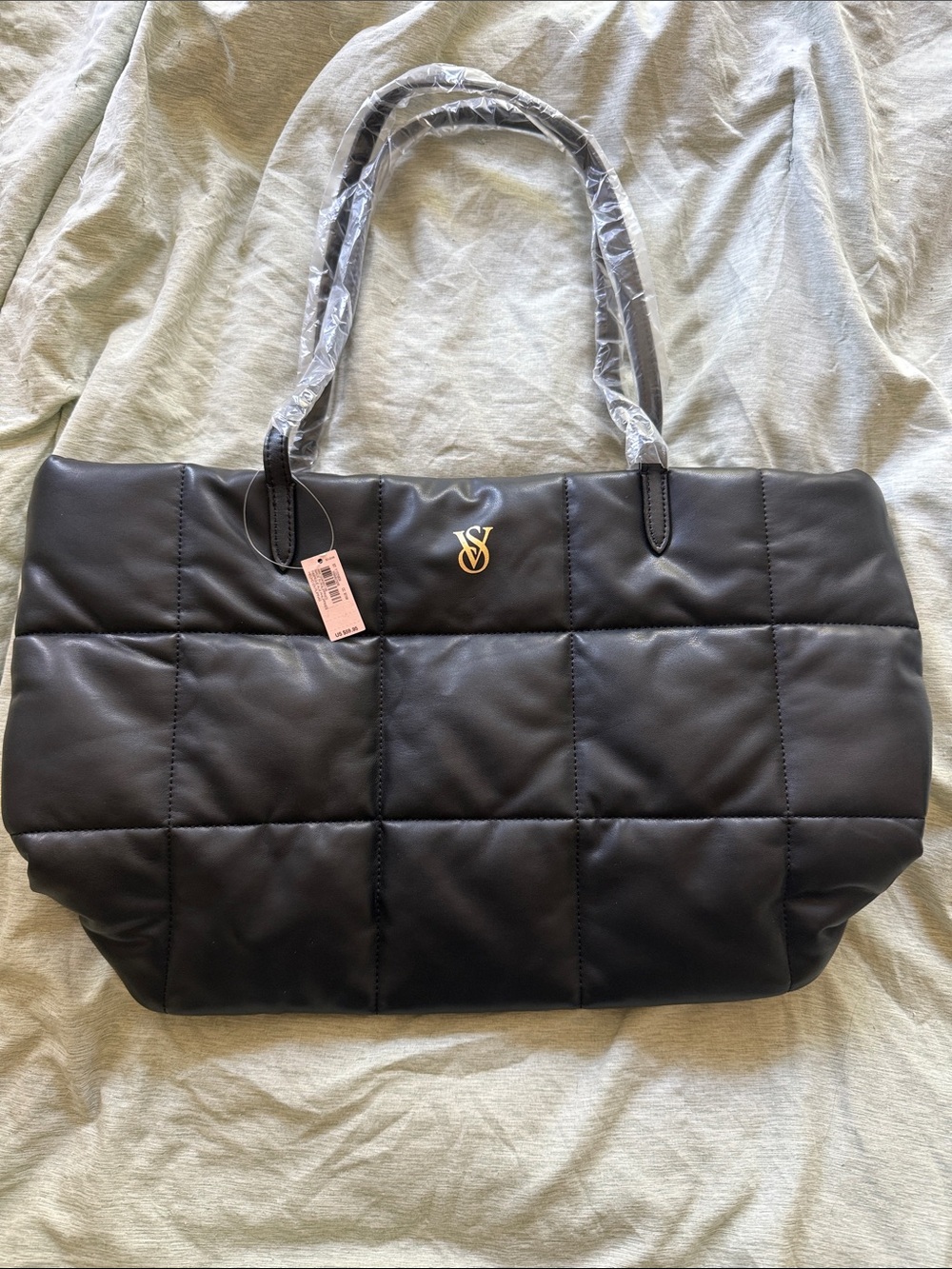 Victoria's Secret Black Quilted Tote with Gold Logo